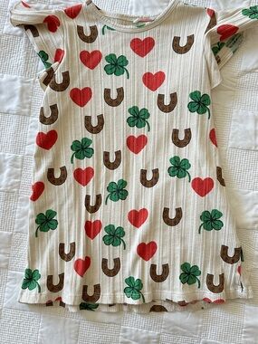 Mini Rodini Cream Dress with Red Hearts, Green Clovers & Brown Horseshoes